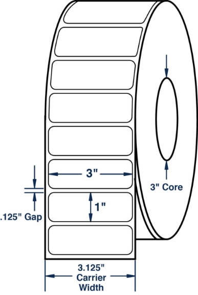 Compulabel 623035 3" x 1" Non-Perforated Thermal Transfer Labels