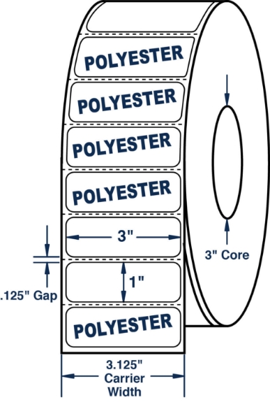 Compulabel 649528 3" x 1" Gloss Polyester Thermal Transfer Labels