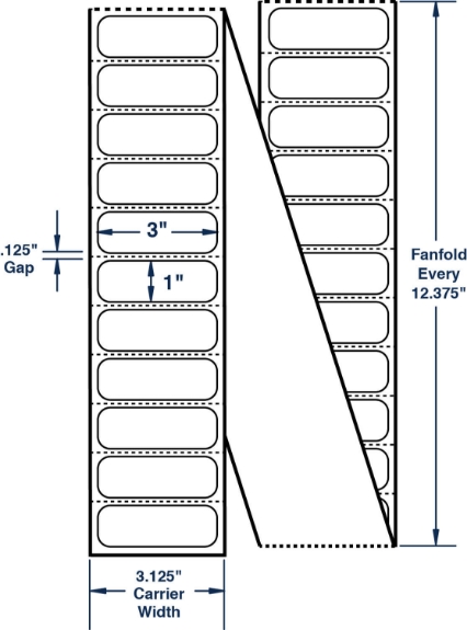 Compulabel 670353 3" x 1" Fanfold Thermal Transfer Labels