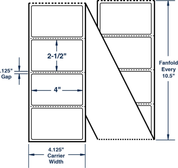 Compulabel 670858 4" x 2-1/2" Fanfold Thermal Transfer Labels