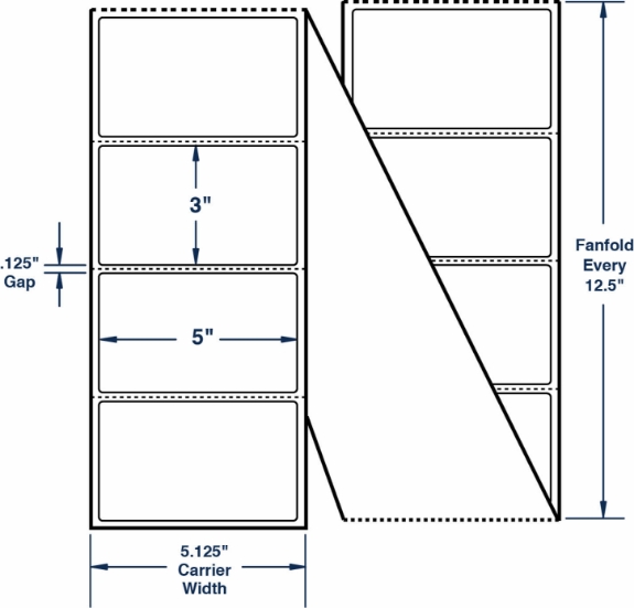 Compulabel 671152 5" x 3" Fanfold Thermal Transfer Labels