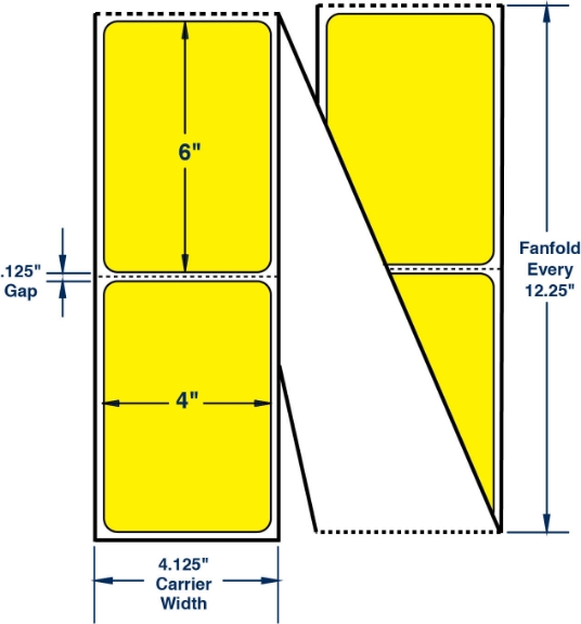 Compulabel 640388 4" x 6" Pantone Yellow Fanfold Thermal Transfer Labels