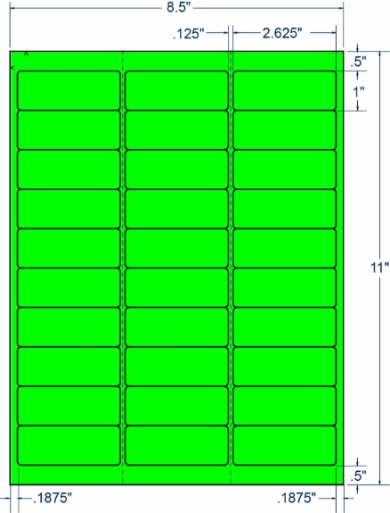 Compulabel 311005 2-5/8" x 1" Fluorescent Green Sheeted Labels 100 Sheets