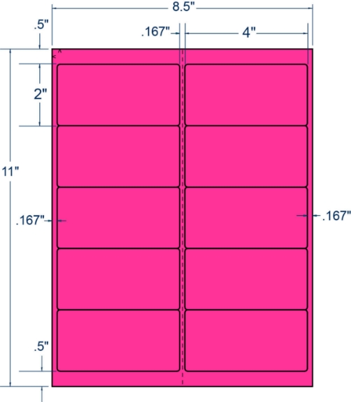 Compulabel 312164 4" x 2" Fluorescent Pink Sheeted Labels 100 Sheets