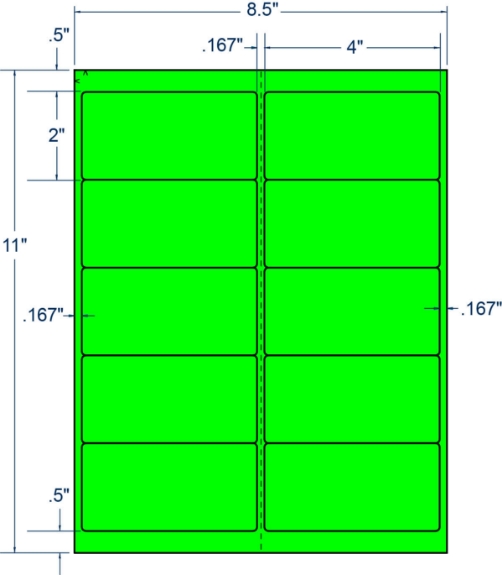 Compulabel 312142 4" x 2" Fluorescent Green Sheeted Labels 100 Sheets