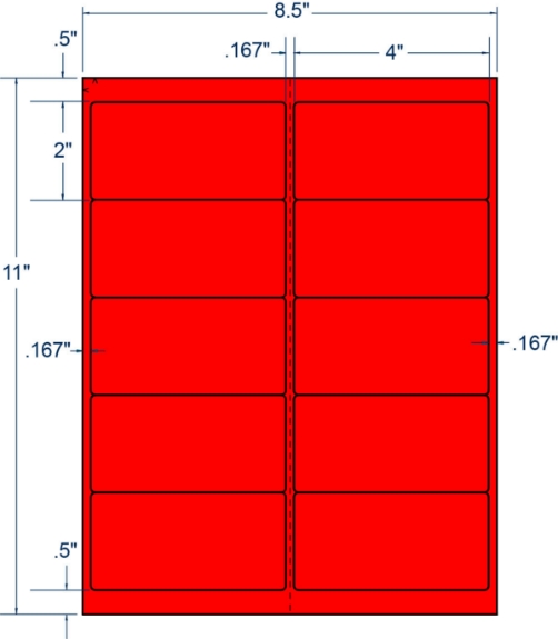 Compulabel 312175 4" x 2" Fluorescent Red Sheeted Labels 100 Sheets