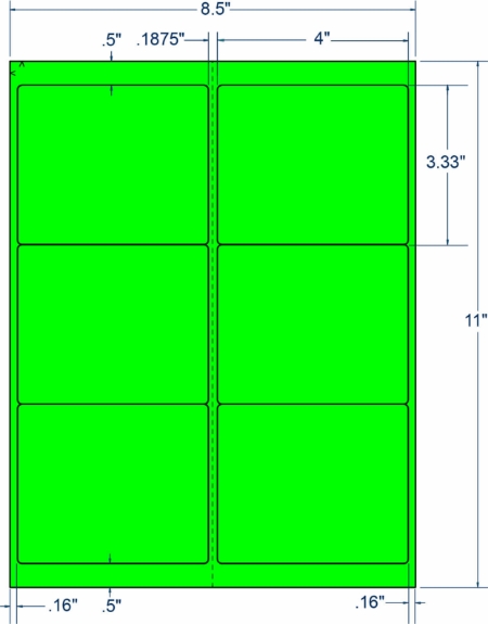 Compulabel 312254 4" x 3-1/3" Fluorescent Green Sheeted Labels 100 Sheets