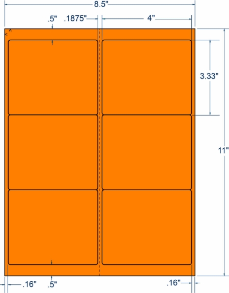 Compulabel 312456 4" x 3-1/3" Fluorescent Orange Sheeted Labels 100 Sheets