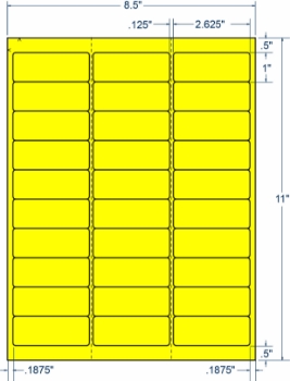 Compulabel 330333 Compulabel 330333 2-5/8" x 1" Fluorescent Yellow Sheeted Labels 250 Sheets