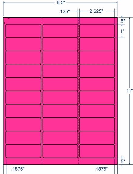 Compulabel 330287 2-5/8" x 1" Fluorescent Pink Sheeted Labels 250 Sheets