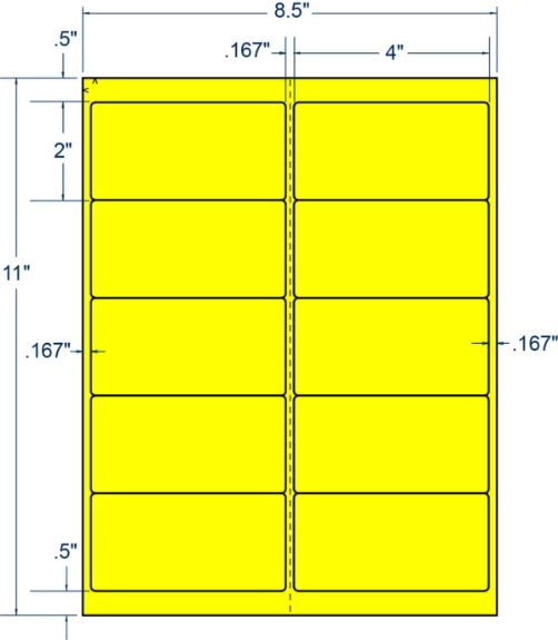 Compulabel 331187 4" x 2" Fluorescent Yellow Sheeted Labels 250 Sheets