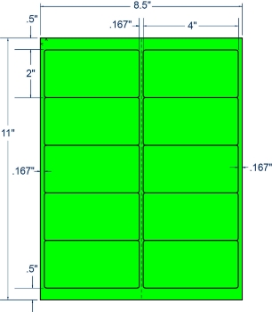 Compulabel 331222 Compulabel 331222 4" x 2" Fluorescent Green Sheeted Labels 250 Sheets