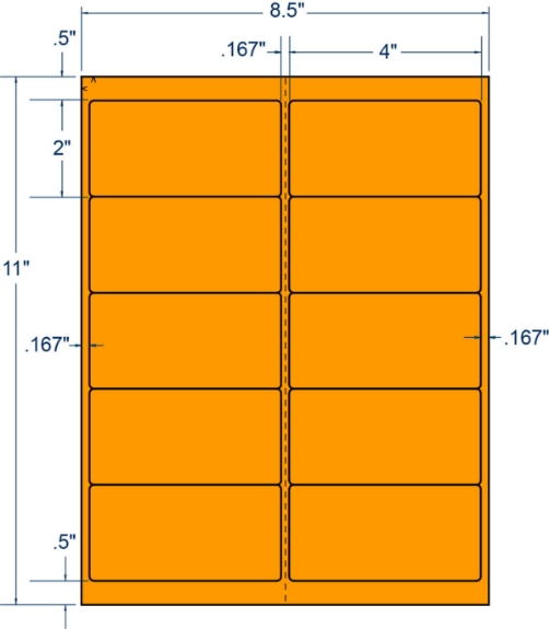 Compulabel 331176 4" x 2" Fluorescent Orange Sheeted Labels 250 Sheets