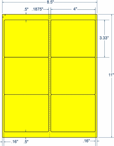 Compulabel 331119 4" x 3-1/3" Fluorescent Yellow Sheeted Labels 250 Sheets