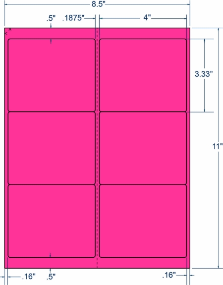 Compulabel 331130 4" x 3-1/3" Fluorescent Pink Sheeted Labels 250 Sheets