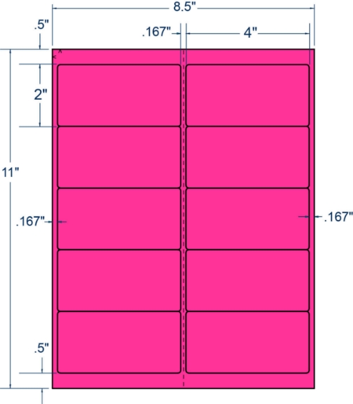 Compulabel 340022 4" x 2" Fluorescent Pink Sheeted Labels 1000 Sheets