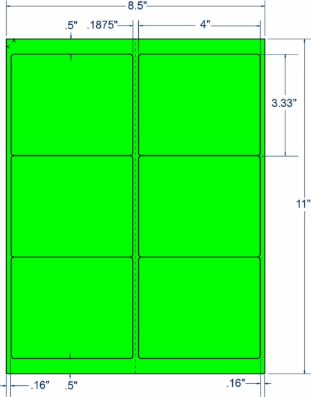 Compulabel 340143 4" x 3-1/3" Fluorescent Green Sheeted Labels 1000 Sheets