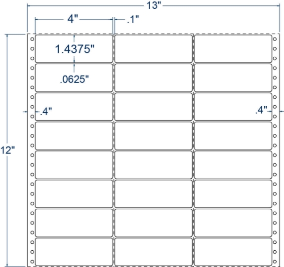 Compulabel 130454 4" x 1-7/16" Pinfeed Labels