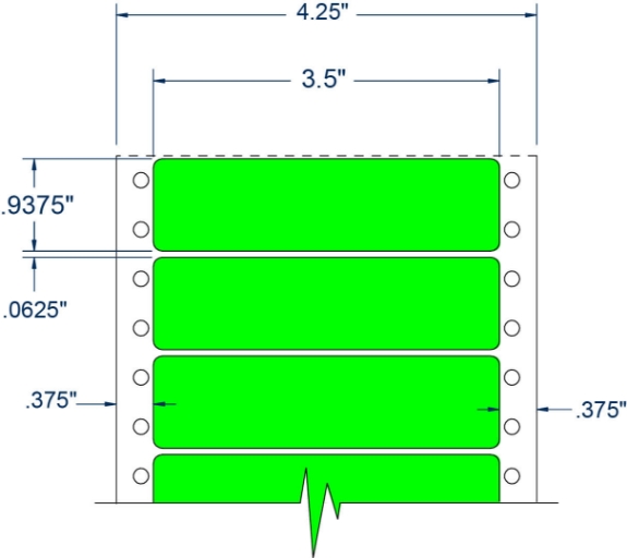 Compulabel 161256 3-1/2" x 15/16" Fluorescent Green Pinfeed Labels