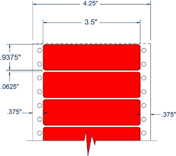 Compulabel 161357 Compulabel 161357 3-1/2" x 15/16" Fluorescent Red Pinfeed Labels