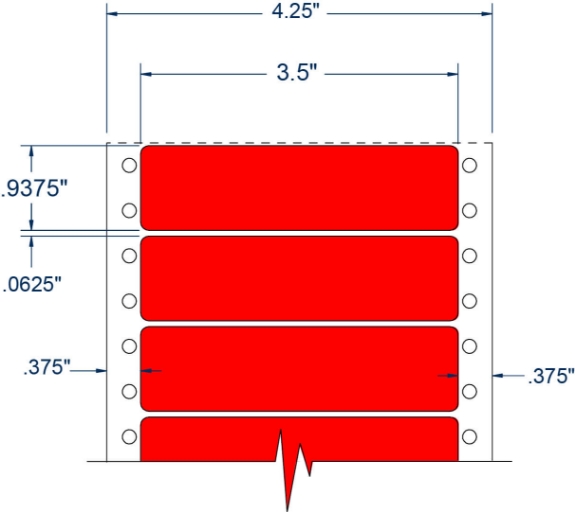 Compulabel 161357 3-1/2" x 15/16" Fluorescent Red Pinfeed Labels