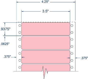 Compulabel 112454 Compulabel 112454 3-1/2" x 15/16" Pastel Pink Pinfeed Labels