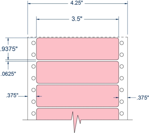 Compulabel 112454 3-1/2" x 15/16" Pastel Pink Pinfeed Labels