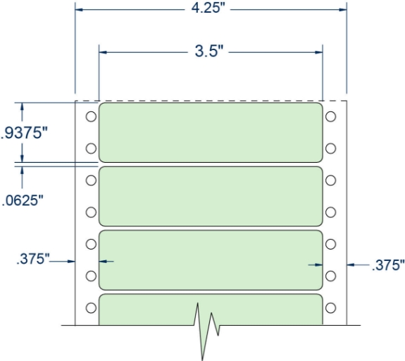 Compulabel 112500 3-1/2" x 15/16" Pastel Green Pinfeed Labels