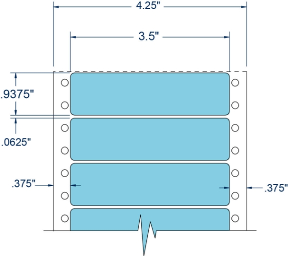 Compulabel 112601 3-1/2" x 15/16" Pastel Blue Pinfeed Labels