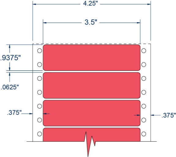 Compulabel 120756 3-1/2" x 15/16" Red Pinfeed Labels