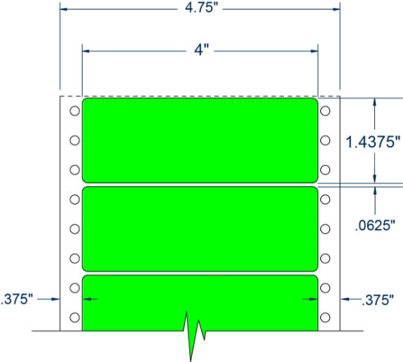 Compulabel 161504 4" x 1-7/16" Fluorescent Green Pinfeed Labels