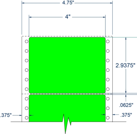 Compulabel 161752 4" x 2-15/16" Fluorescent Green Pinfeed Labels