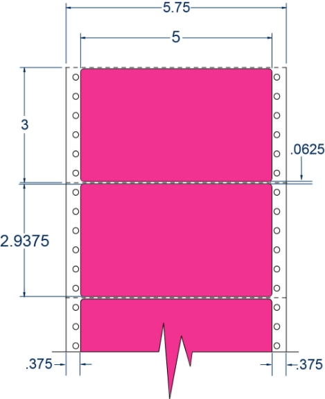 Compulabel 162055 5" x 2-15/16" Fluorescent Pink Pinfeed Labels