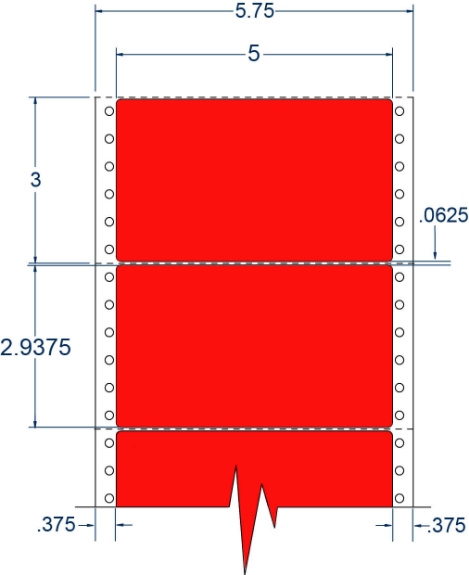 Compulabel 162101 5" x 2-15/16" Fluorescent Red Pinfeed Labels