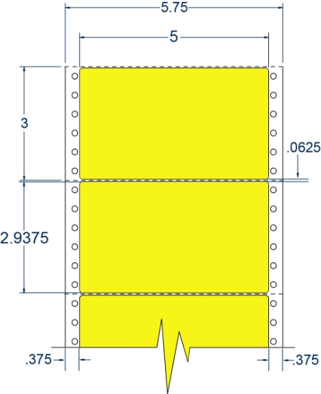 Compulabel 162156 5" x 2-15/16" Fluorescent Yellow Pinfeed Labels