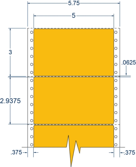 Compulabel 162202 5" x 2-15/16" Fluorescent Orange Pinfeed Labels