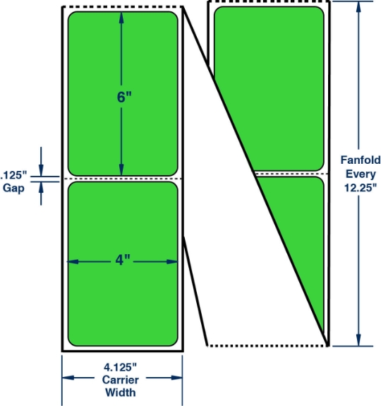 Compulabel 520018 4" x 6" Fluorescent Green Fanfold Direct Thermal Labels