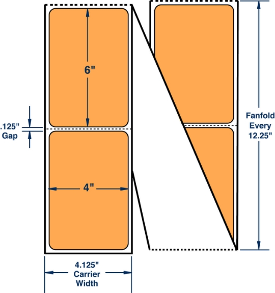 Compulabel 520040 4" x 6" Fluorescent Orange Fanfold Direct Thermal Labels