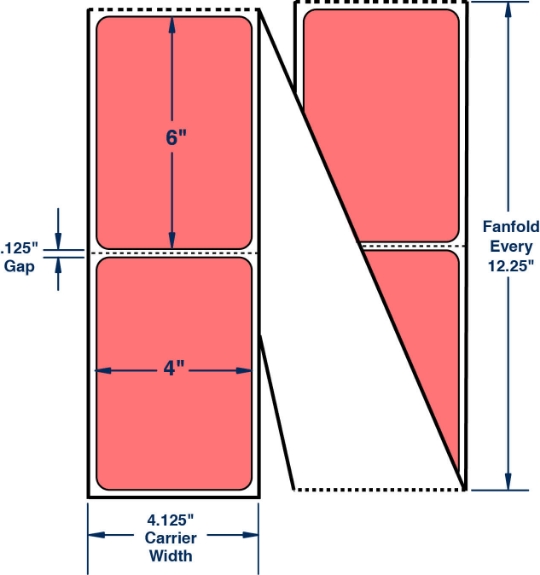 Compulabel 520064 4" x 6" Fluorescent Red Fanfold Direct Thermal Labels