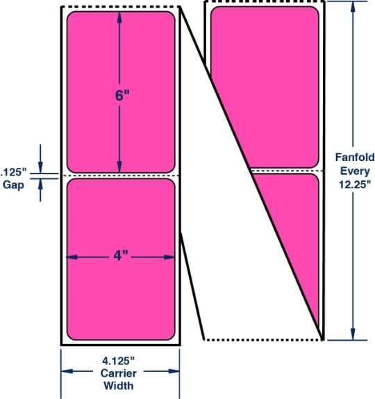 Compulabel 520075 4" x 6" Fluorescent Pink Fanfold Direct Thermal Labels