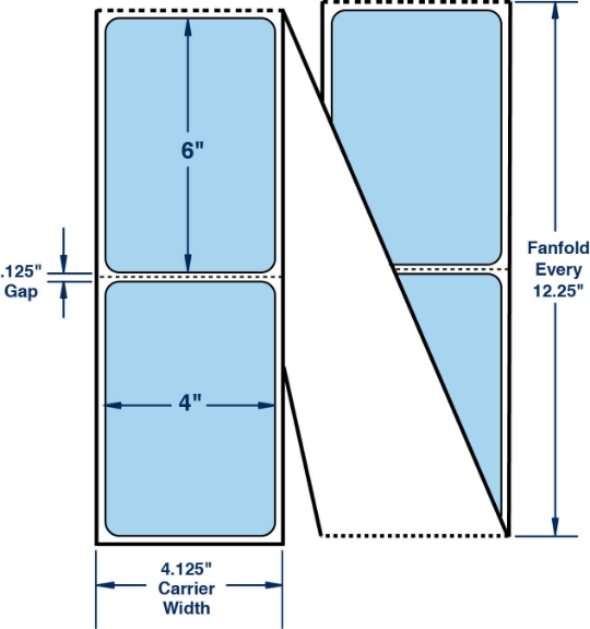 Compulabel 520086 4" x 6" Pastel Blue Fanfold Direct Thermal Labels