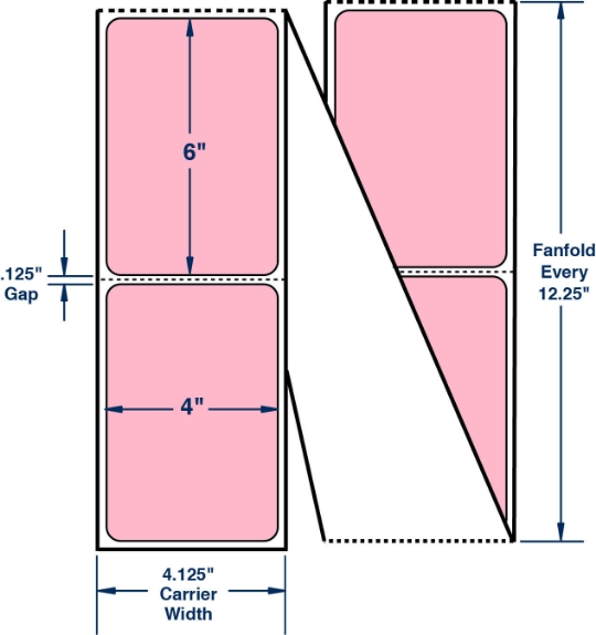 Compulabel 520097 4" x 6" Pastel Pink Fanfold Direct Thermal Labels