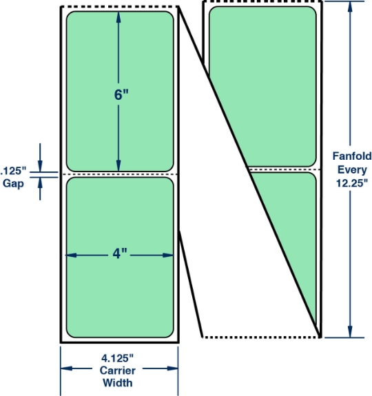 Compulabel 520108 4" x 6" Pastel Green Fanfold Direct Thermal Labels