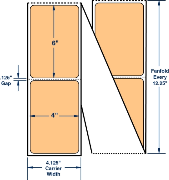 Compulabel 520174 4" x 6" Pastel Orange Fanfold Direct Thermal Labels