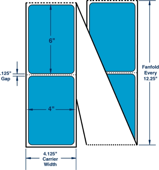 Compulabel 520185 4" x 6" Fluorescent Blue Fanfold Direct Thermal Labels