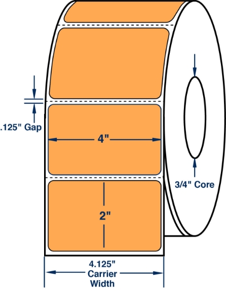 Compulabel 640212 4" x 2" Fluorescent Orange Thermal Transfer Labels