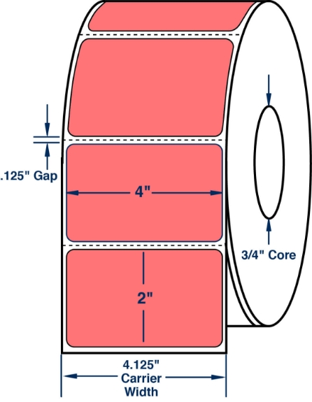 Compulabel 640223 4" x 2" Fluorescent Red Thermal Transfer Labels