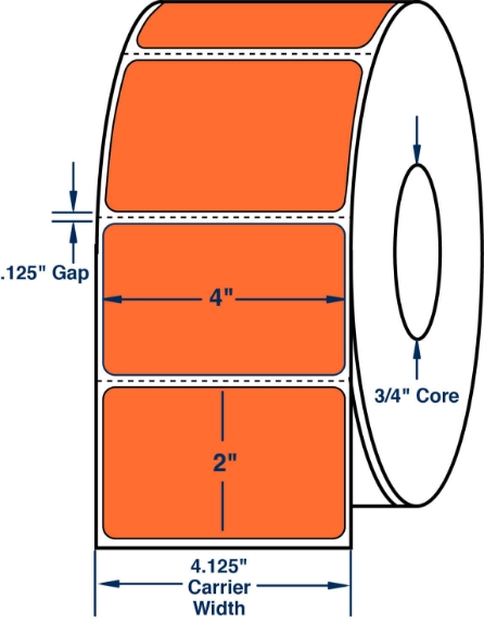 Compulabel 640289 4" x 2" Orange Thermal Transfer Labels