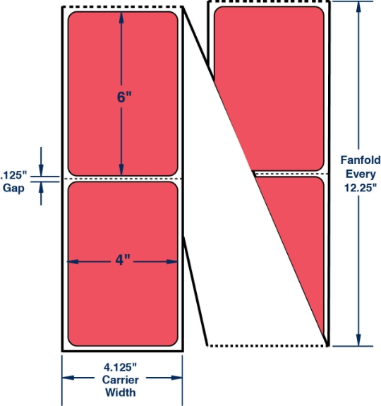 Compulabel 640377 4" x 6" Red Fanfold Thermal Transfer Labels	