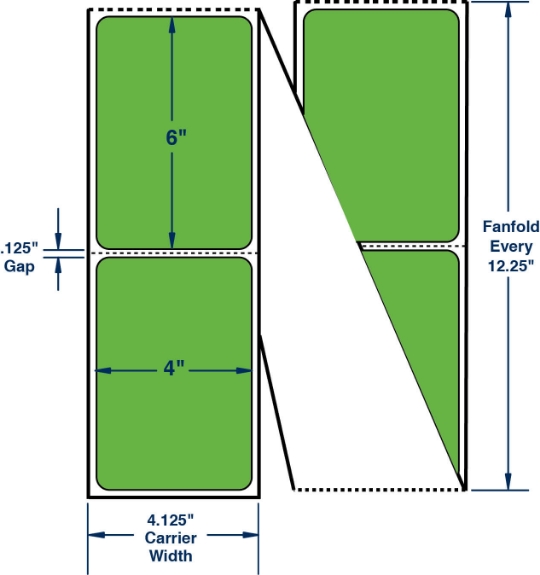 Compulabel 640410 4" x 6" Green Fanfold Thermal Transfer Labels